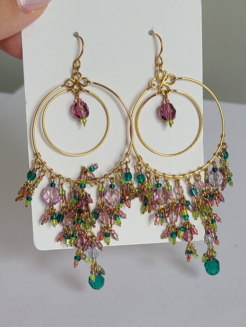 Artisan Boho Layered Colourful Crystal Beaded Drop Dangle Chandelier Earrings